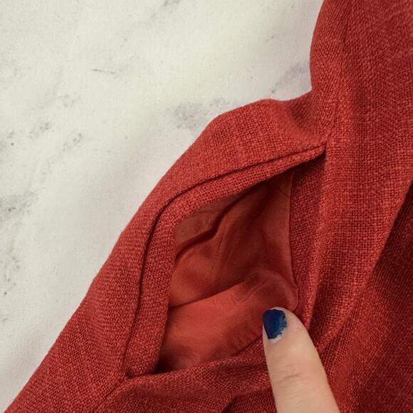 Vintage 80s Womens A-Line Skirt Size 40 M Red Linen Blend Button Front Pockets - Picture 7 of 12